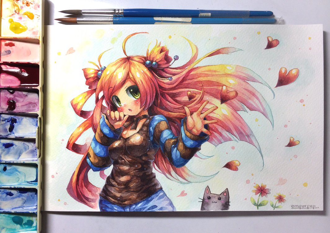 1064x751 Peachmaiden Watercolor By Emperpep - Watercolor Painting Anime