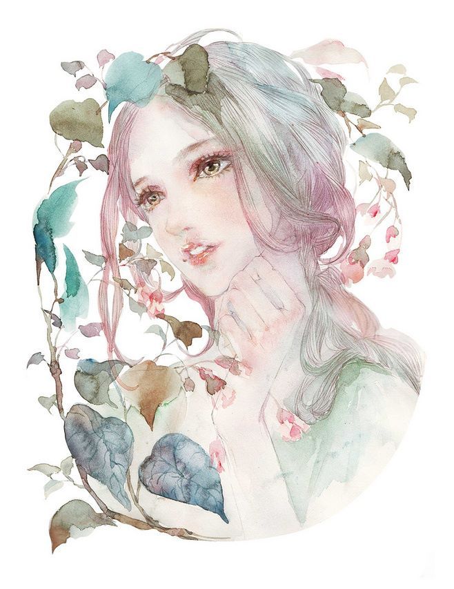 Watercolor Art Anime Girl