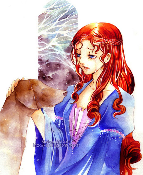 600x734 Lady Dog Watercolor Paintings Anime Managa Watercolor - Watercolor Painting Anime