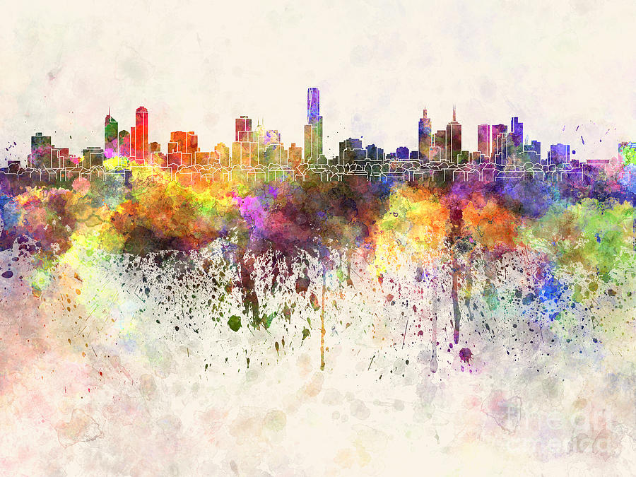 900x675 Melbourne Skyline In Watercolor Background Painting By Pablo Romero - Watercolor Painting Background