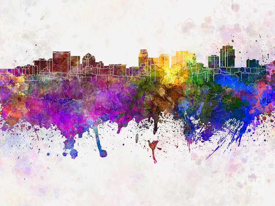 900x675 Salt Lake City Skyline In Watercolor Background Painting By Pablo - Watercolor Painting Background