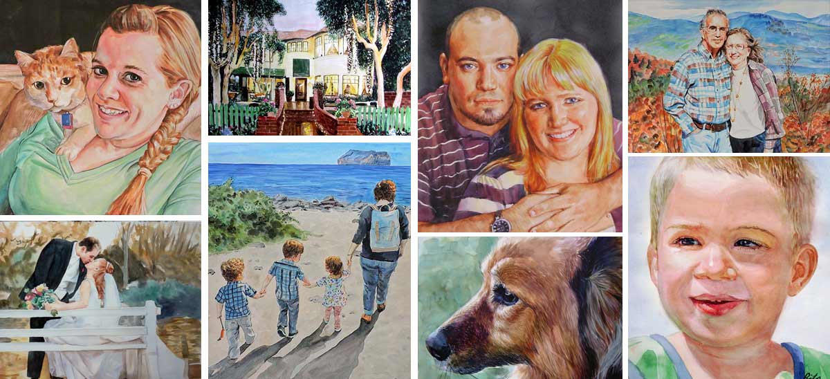 1200x548 Watercolor Portraits Watercolor Paintings Custom Watercolor - Watercolor Painting From Photographs