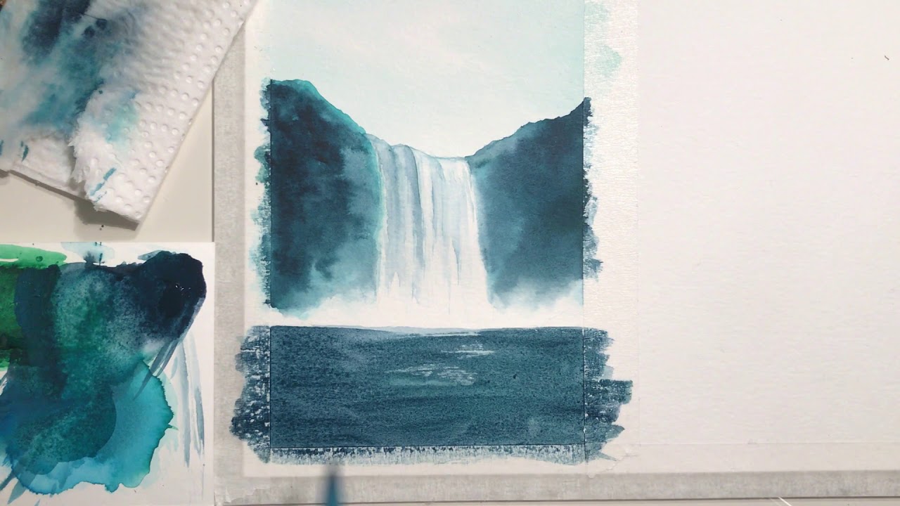 1280x720 Easy Waterfall Watercolor Tutorial + Forest Idea! Watercolor - Watercolor Painting Ideas