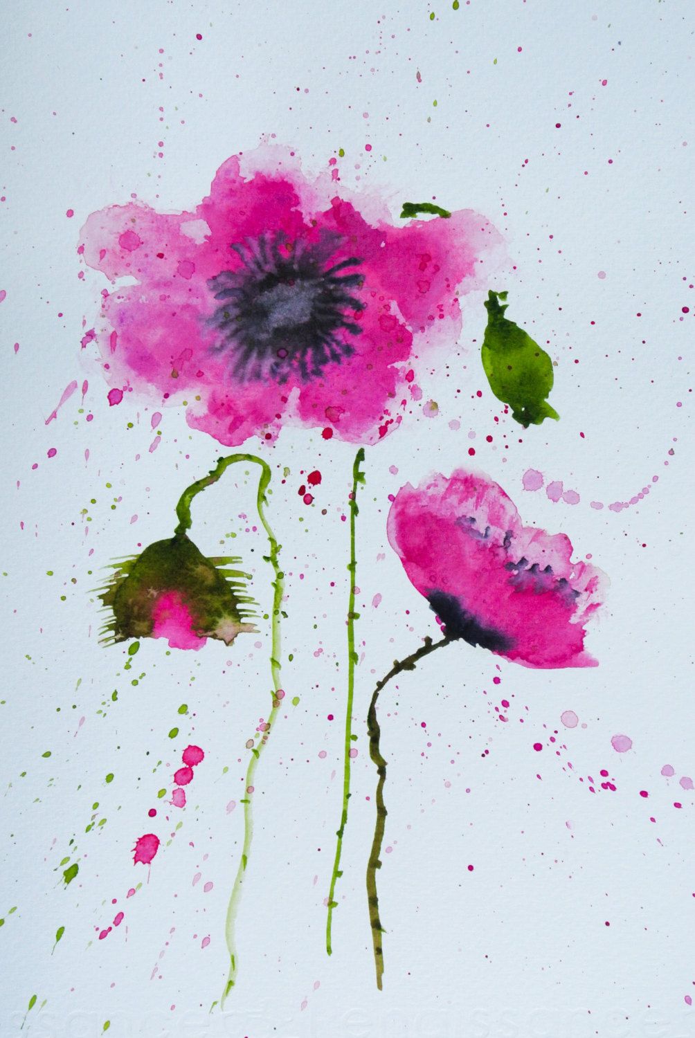 1004x1500 Pink Poppy Flower Original Small Watercolor Painting, Flower - Watercolor Painting Illustrator