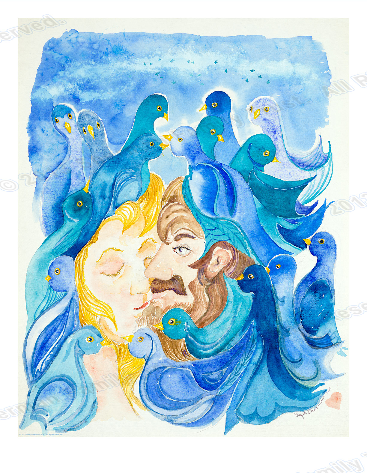 1224x1577 Love Birds Watercolor Painting Contemporary Art Sherman Art World - Watercolor Painting Love