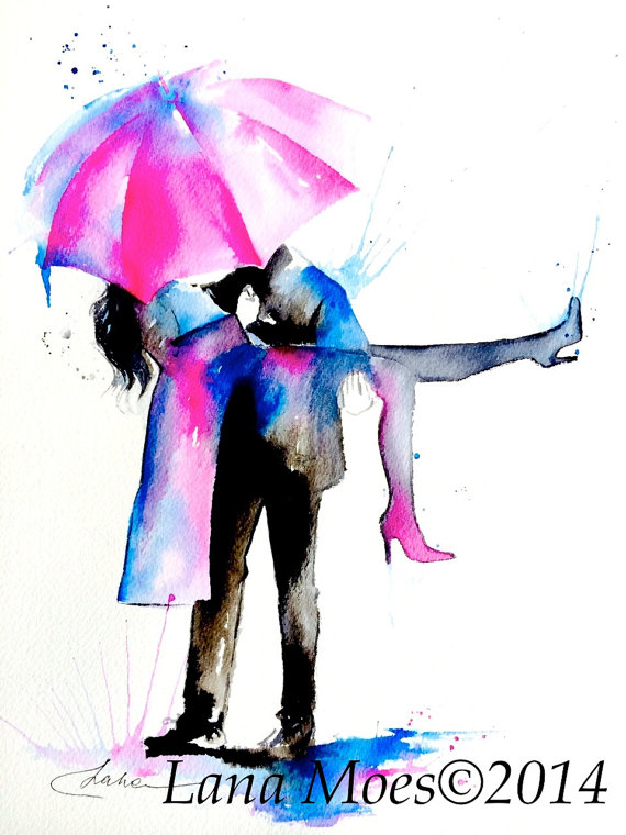 570x760 Love Paris Romance Umbrella Watercolor Painting, Contemporary - Watercolor Painting Love