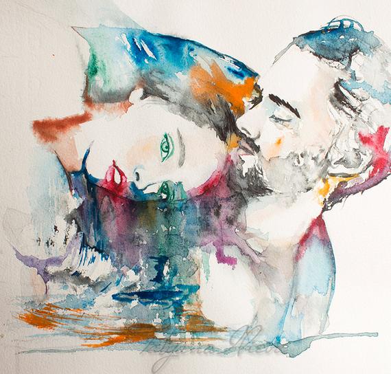 570x544 Original Watercolor Painting Water Color Love . Portrait Of Etsy - Watercolor Painting Love