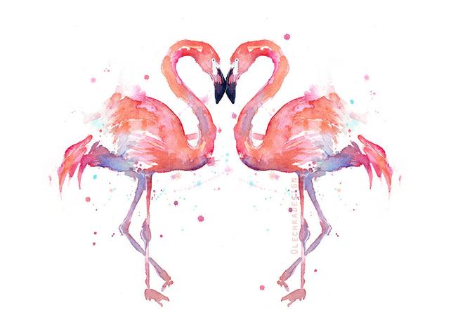 642x469 Two Flamingo Birds Watercolor Painting Love Birds Etsy - Watercolor Painting Love