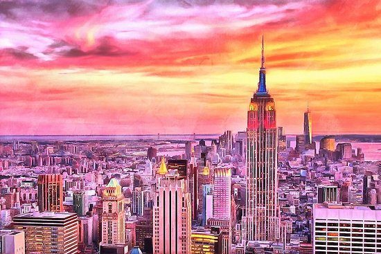 550x367 Nyc Sunset Watercolor Painting New York City Big Apple Brooklyn - Watercolor Painting Of City