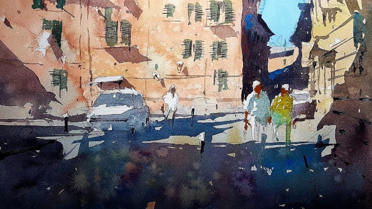 750x422 Free Watercolor Painting Video Tutorials For Beginners - Watercolor Painting Of City