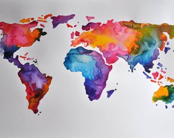 340x270 Original Abstract World Map Watercolor Painting, Colorful World - Watercolor Painting Of The World
