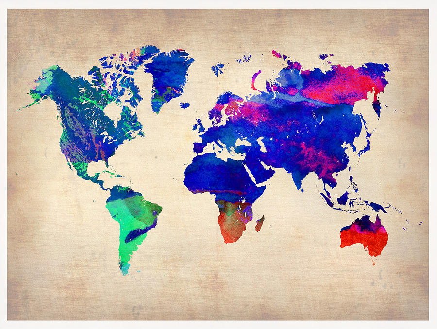 900x677 Watercolor World Map 1 Painting By Naxart Studio - Watercolor Painting Of The World