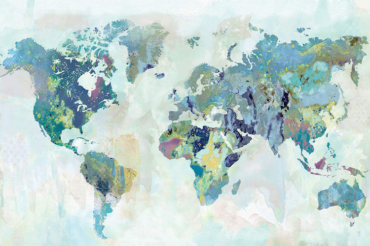 750x500 Watercolor World Map Canvas Art By Xander Blue Icanvas - Watercolor Painting Of The World