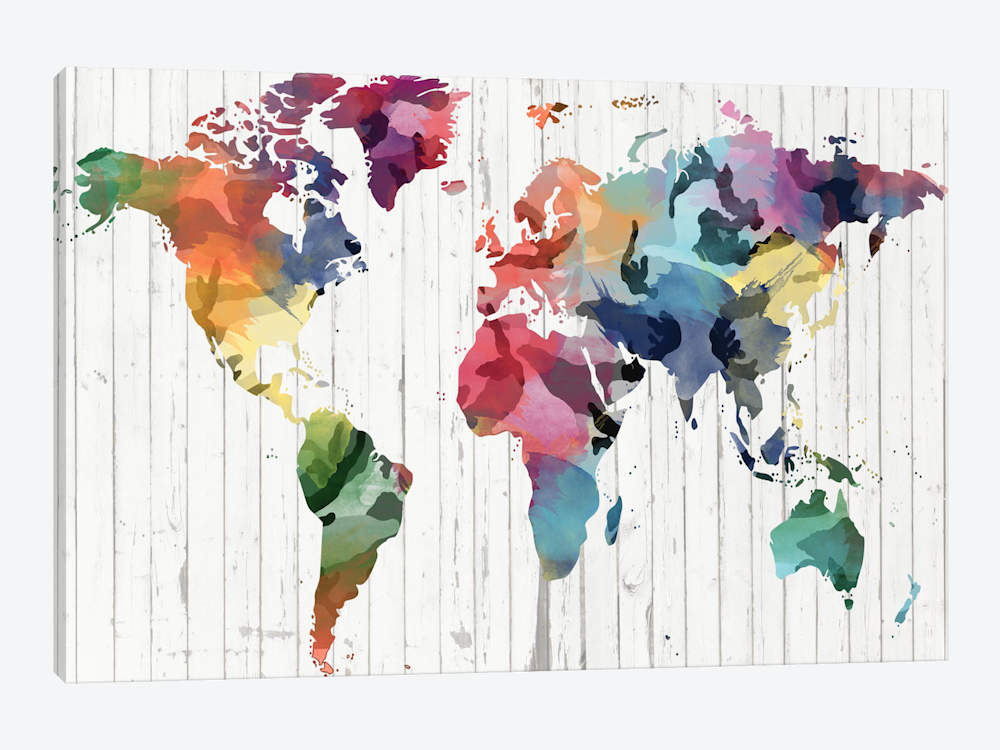 1000x750 Wood Watercolor World Map Art Print By Unknown Artist Icanvas - Watercolor Painting Of The World