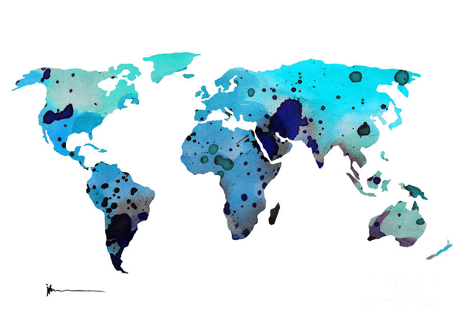 900x639 World Map Silhouette Art Print Watercolor Painting Painting By - Watercolor Painting Of The World