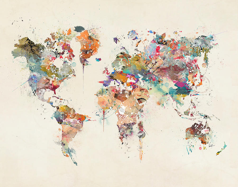 900x707 World Map Watercolor Painting By Bri Buckley - Watercolor Painting Of The World