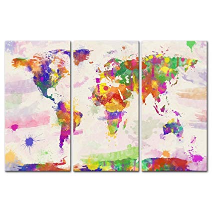 425x425 Watercolour World Map Canvas Print Wall Art Paintings - Watercolor Painting Of The World