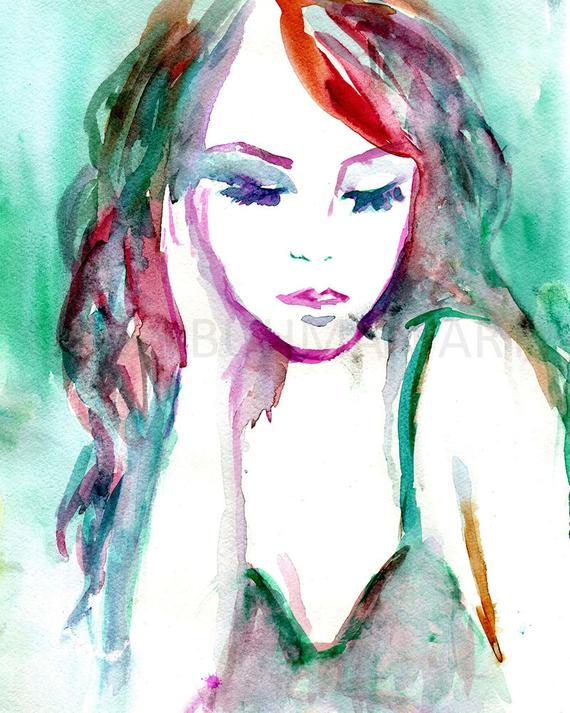 570x713 Portrait Of Woman Watercolor Painting Print Watercolor Etsy - Watercolor Painting Of Woman