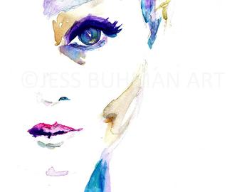340x270 Portrait Of Woman Watercolor Print Watercolor Portrait - Watercolor Painting Of Woman