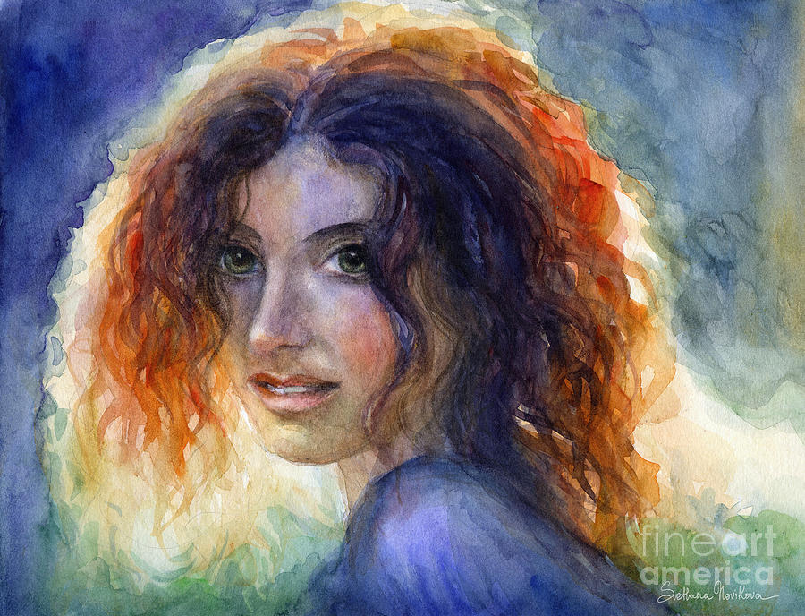 900x688 Watercolor Sunlit Woman Portrait 2 Painting By Svetlana Novikova - Watercolor Painting Of Woman