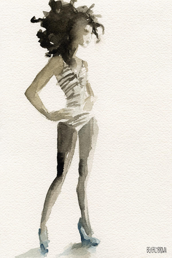 600x900 Black And White Stripes 3 Watercolor Fashion Woman Art Print - Watercolor Painting Of Woman