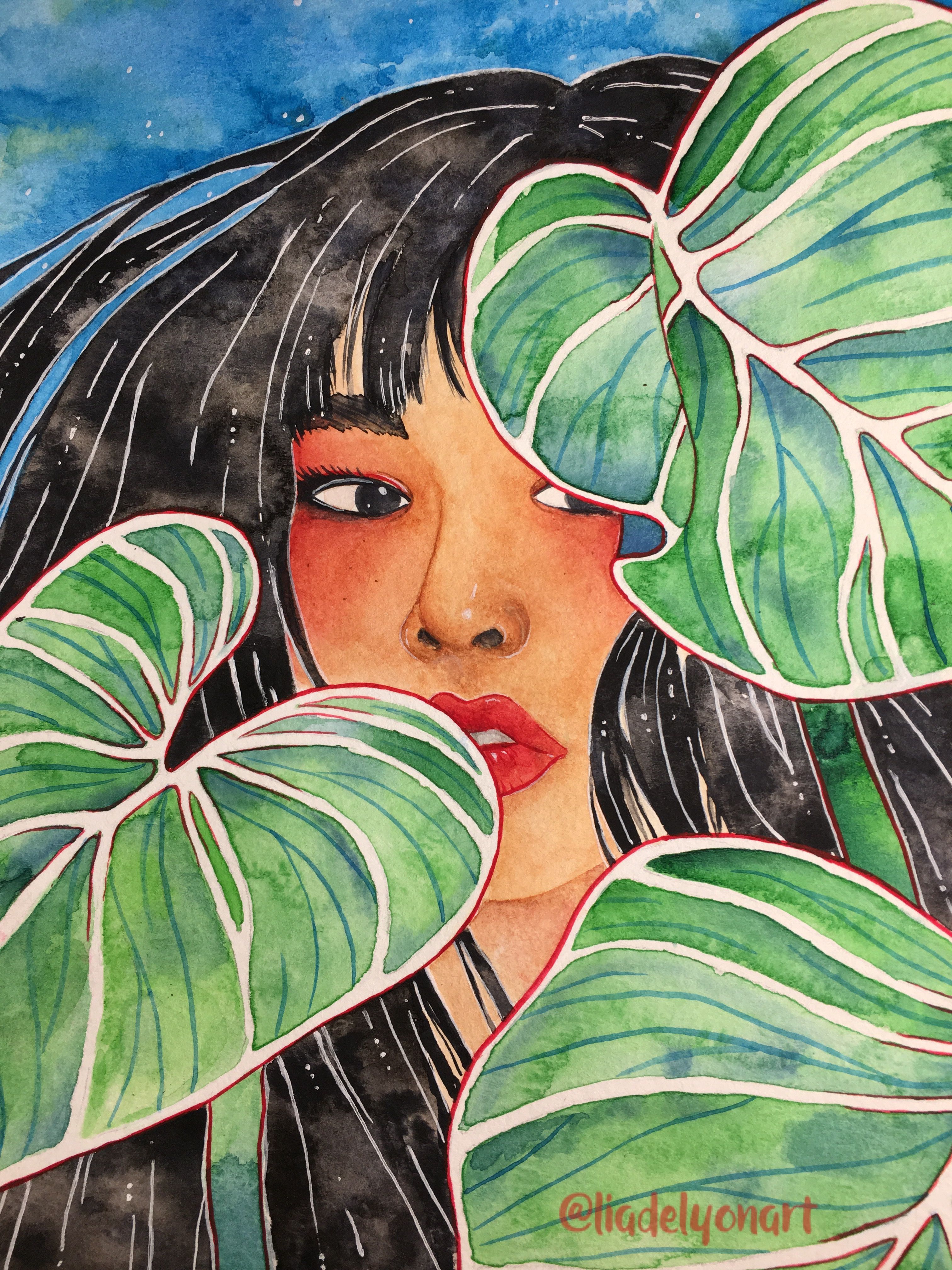3024x4032 Watercolor Painting Of Woman With Plants. - Watercolor Painting Of Woman