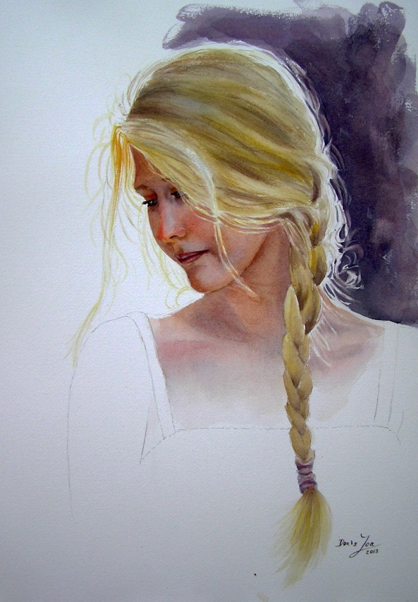 593x854 Woman Portrait Study - Watercolor Painting Of Woman