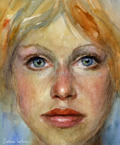 414x500 Painting Young Woman Watercolor Portrait Painting Svetlana - Watercolor Painting Of Woman