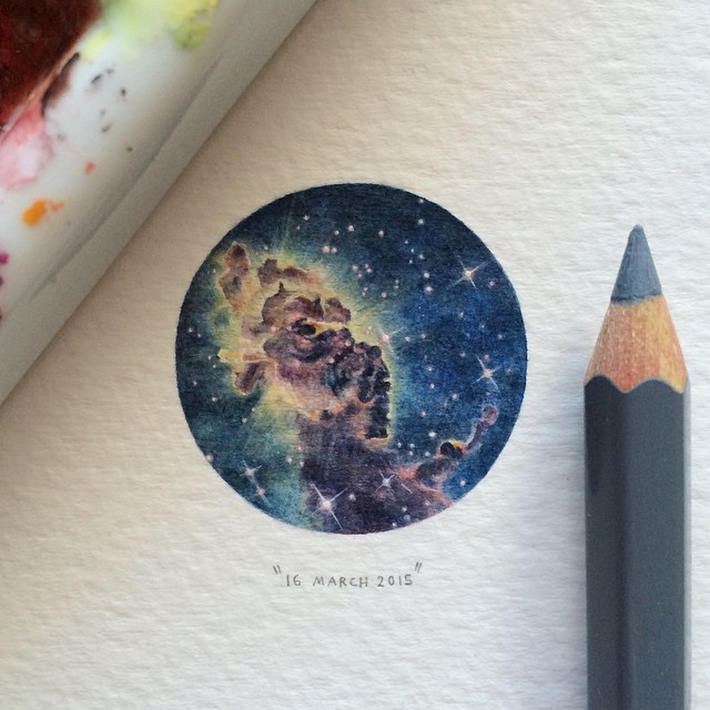 640x640 Miniature Watercolor Paintings Of Space By Lorraine Loots - Watercolor Painting Space