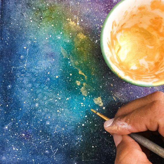 570x570 Space Art Print Celestial Watercolor Painting Galaxy Etsy - Watercolor Painting Space