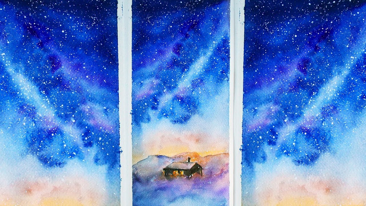 1280x720 The Winter Night Sky How To Paint Space Watercolor. Galaxy - Watercolor Painting Space
