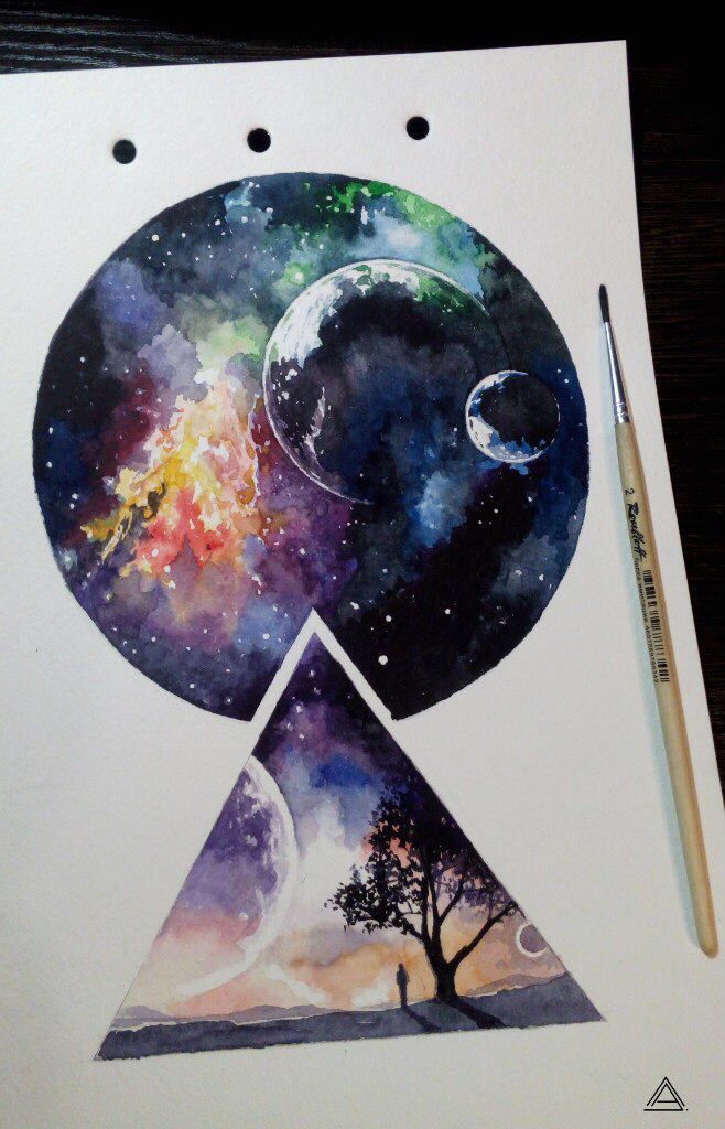 658x1024 Universe Cosmos Geometry Watercolor Tattoo Sketch By Andrey - Watercolor Painting Space