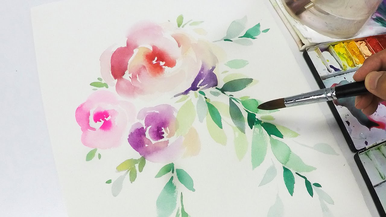 1280x720 Lvl2] Watercolor Flowers Tutorial - Watercolor Painting Steps
