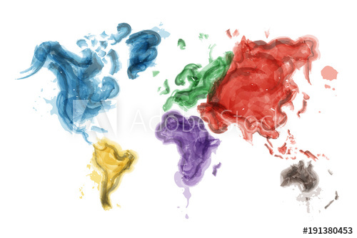 500x334 Watercolor Painting Design Of World Map And Continents - Watercolor Painting Templates