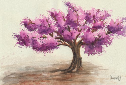 500x338 Oty Kocsis Watercolor Journey Cherry Tree In Bloom - Watercolor Painting Trees And Foliage