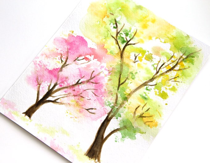 680x529 Spring Trees Watercolor Painting With... Crumbled Paper! - Watercolor Painting Trees And Foliage
