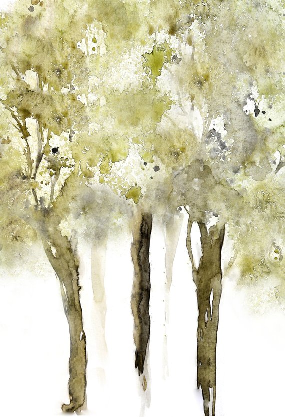 570x833 Tree Foliage Tree Wall Art Print Tree Watercolor Painting - Watercolor Painting Trees And Foliage