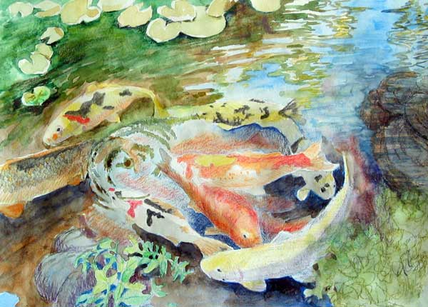 600x430 Wip Of New Koi Pond Painting - Watercolor Painting Water Ripples