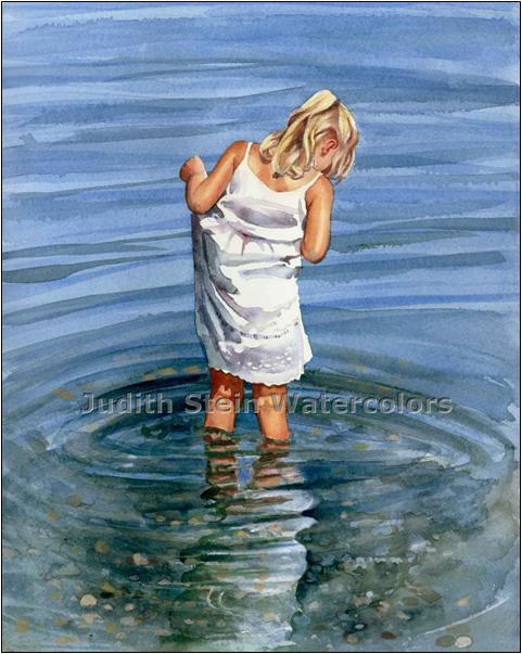 481x603 Blond Girl In Sun Dress, Water By Steinwatercolors On Zibbet - Watercolor Painting Water Ripples