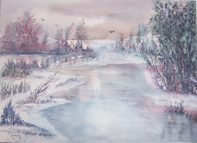 645x467 Original Watercolor Paintings By Michelle Lightner - Watercolor Painting Winter Scenes