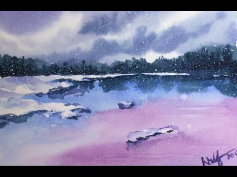 480x360 Simple Watercolor Winter Scene Demonstration - Watercolor Painting Winter Scenes