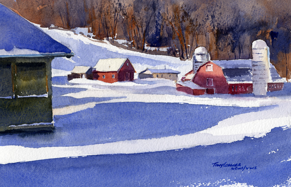 970x624 Winter Hundred Paintings Vermont Watercolor Artist Tony Conner - Watercolor Painting Winter Scenes