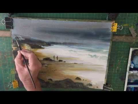 480x360 How To Watercolour Beach Painting Stormy Sky - Watercolor Painting Youtube