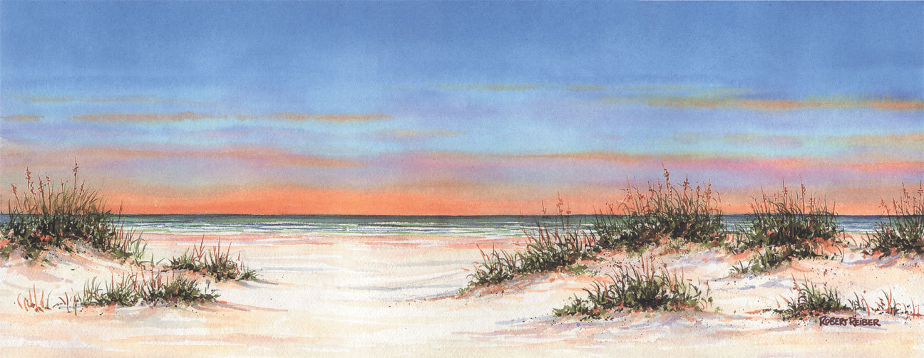 1296x503 Robert Reiber Artwork Dunes Original Printmaking Lithography - Watercolor Paintings Beach Scenes