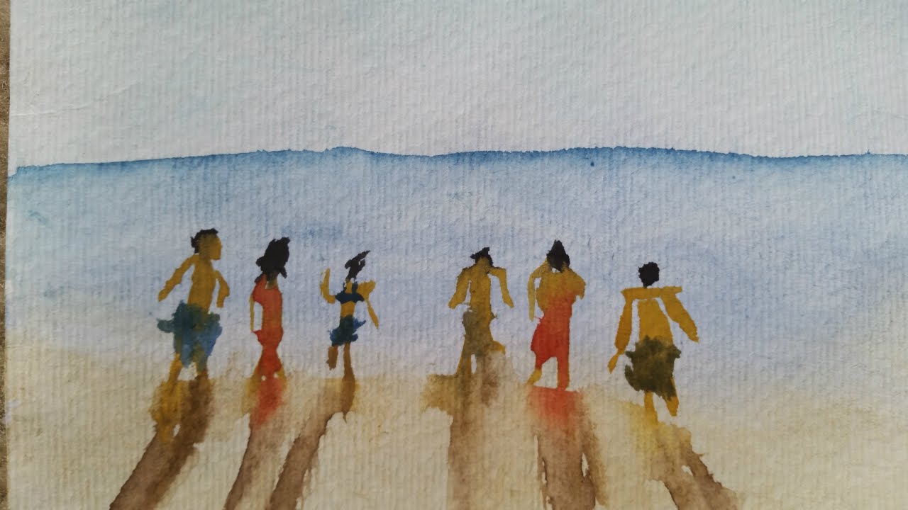 1280x720 Simple Watercolor Beach Scene People Easy Figures - Watercolor Paintings Beach Scenes