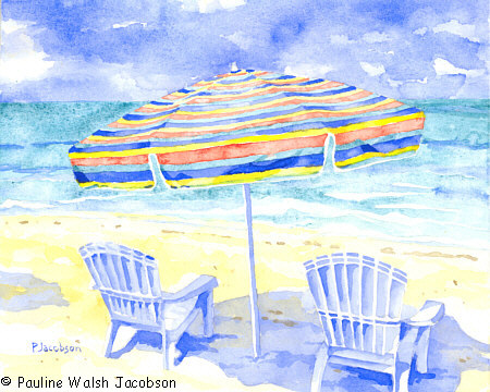 450x360 Watercolor Painting Beach Chairs - Watercolor Paintings Beach Scenes