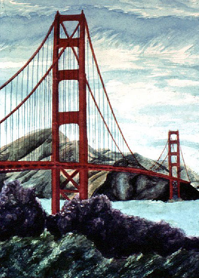 403x563 Golden Gate Bridge, Watercolor Painting - Watercolor Paintings Of Bridges