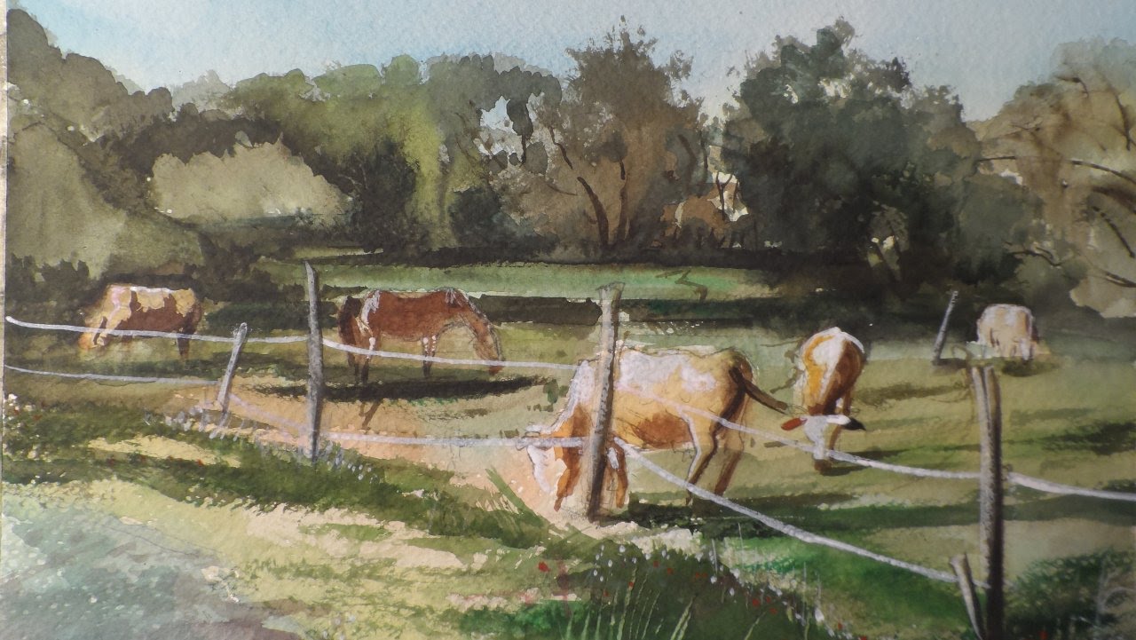 1280x721 Cows Grazing, Painting Watercolour, Time Lapse - Watercolor Paintings Of Cows