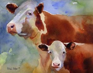 300x235 Giclee Print Hereford Cow Painting Art Farm Southwest Watercolor - Watercolor Paintings Of Cows