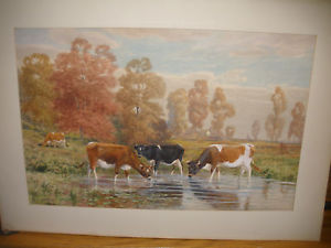 300x225 Listed Thomas Bigelow Craig Large Watercolor Painting Of Cows In - Watercolor Paintings Of Cows